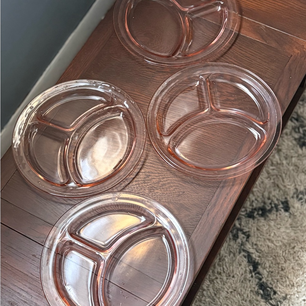 4 Vintage L.E. Smith Homestead Pink depression glass divided grill plates